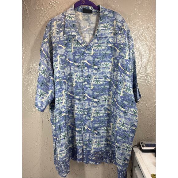 Greg Norman Linen Blend Mens Button Down Hawaiian Tropical Island Shirt Size XXL - Picture 1 of 6